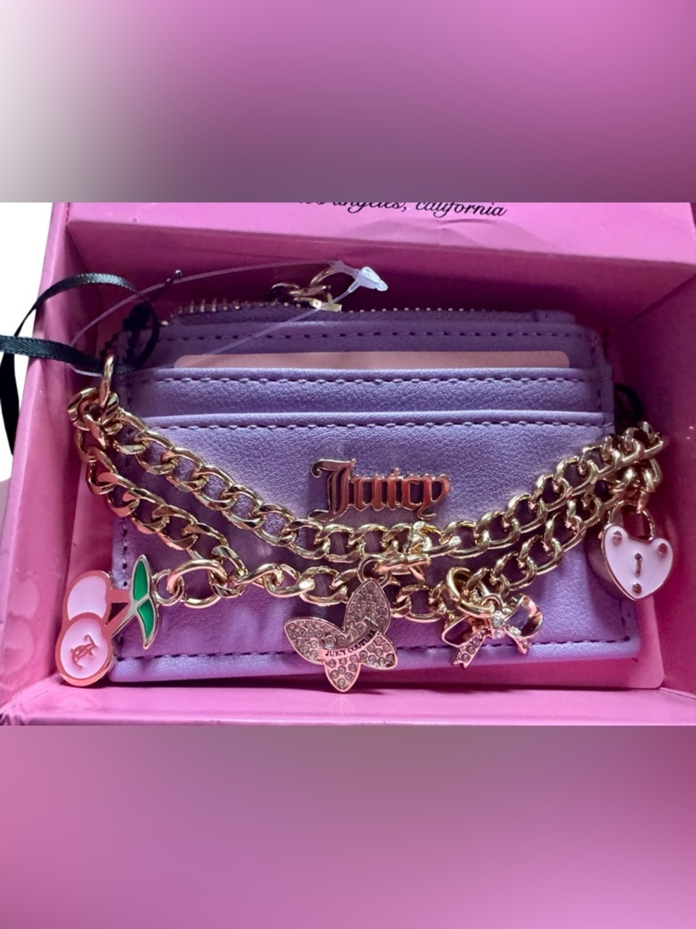 Juicy Couture Lavender Mini Chain Wallet with Gold Charms